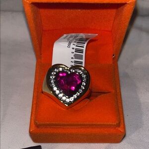 Kurt Geiger Large Heart-Shaped Pink Gemstone Ring with Gold Band nwt size 7